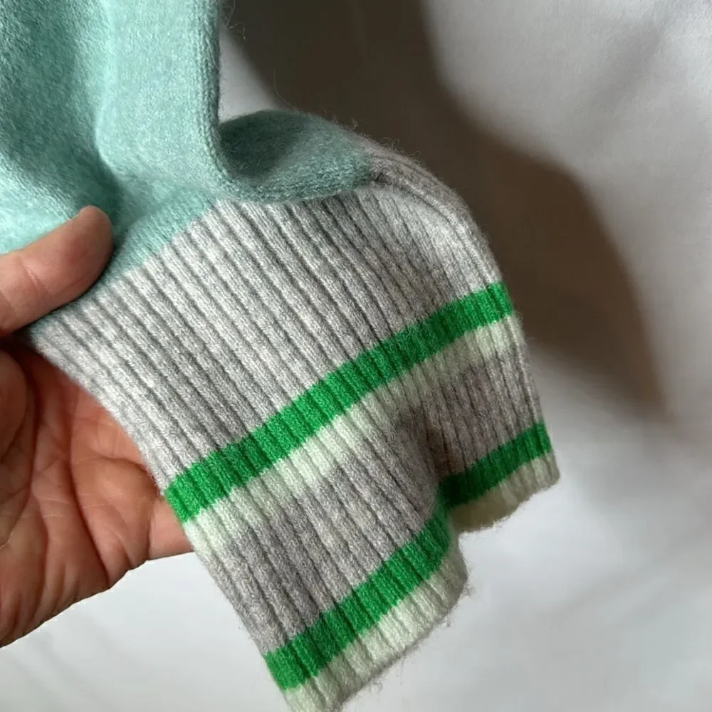 J.Crew‎ Green & Grey Stripe Merino/Alpaca Wool Turtleneck Sweater. Size Small.